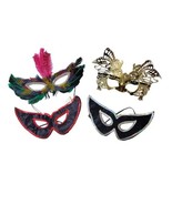 Lot of 4 Masquerade Mardi Gras Masks Feathered Cloth and Plastic - $12.00