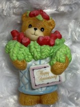1994 Enesco Lucy &amp; Me Happy Anniversary Red Rose Flower Vase Bear Lucy Rigg - £11.95 GBP