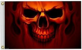 FLAMING FIRE GHOST SKULL FLAG FL370 skulls head flags 3 x 5 new 3x5 bike... - $17.68