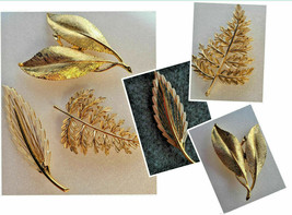 Leaf Leaves Fashion Brooch Pin Gold-Tone Filigree Fancy Set of 3 - £20.29 GBP