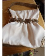 Kathy Van Zeeland White Beige Handbag Purse w/Gold &amp; Bronze Crystal Accents - £19.32 GBP