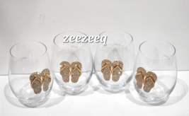 Christmas Coastal Beach Flip Flops Bling Rhinestone Stemless Wine Glasses S/4 - £59.28 GBP