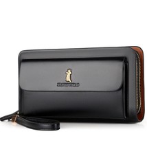 Double zipper men&#39;s wallet Retro clutch bag leather wallet Organizer big capacit - £42.35 GBP