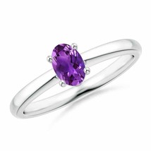 ANGARA 6x4mm Natural Amethyst Solitaire Promise Ring in Silver for Women, Girls - £118.04 GBP+