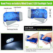 Hand Pressing 3 LED Crank Power Dynamo Wind Up Flashlight Torch Night Lamp Light - £8.32 GBP