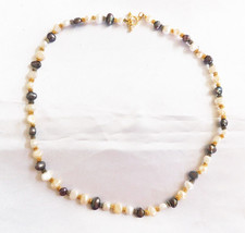 Fresh Water Pearl Necklace with Purple and Gold Beads # 20754 - £12.42 GBP