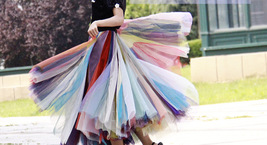 Rainbow Long Tulle Skirt Holiday Outfit Adult Plus Size Rainbow Tulle Maxi Skirt image 4