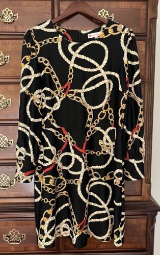 Primary image for Jude Connally Chain link Ribbon Rope Print Sheath Dress Large L USA fit flare