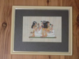 Mother &amp; Daughter Pharaoh Painted Egyptian Art Papyrus Glass Framed Wall... - $24.75