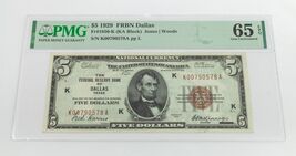 1929 $5 National Dallas Fr #1850-K (KA Block) Graded by PMG Gem Unc 65 EPQ - $742.50