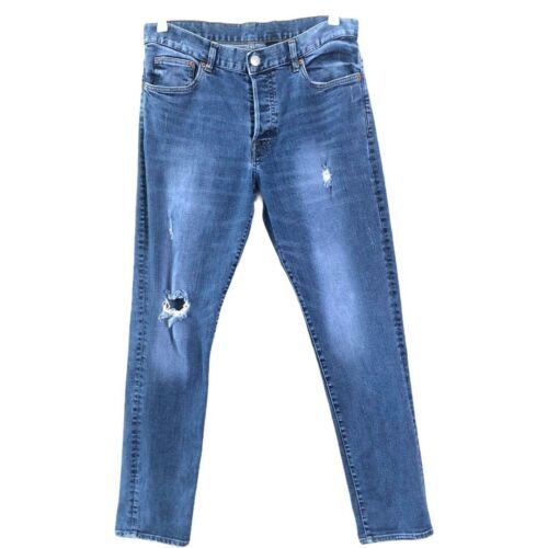 H&M Denim Distressed Jeans 33 X 32 Men's Medium Wash Slim - $24.40