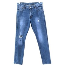 H&amp;M Denim Distressed Jeans 33 X 32 Men&#39;s Medium Wash Slim - £19.12 GBP