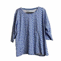 Fresh Womens Top Plus Size 3X Blue White Geometric Pattern Short Sleeve - $17.31