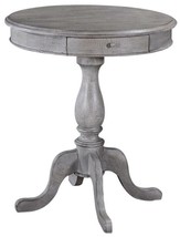 Lamp Table Dayton Weathered Gray Distressed Solid Wood Round 1 Drawer - £629.24 GBP
