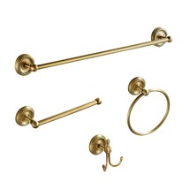 4 Piece Antique Brass Gold Bathroom Accessories Set - Brass 24 Towel Holder, Ant - $95.99