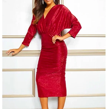 Eva Mendes Metallic Midi  Bodycon Metallic Red Dress. Size S. NWT! - £36.76 GBP