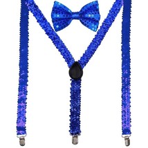 Men AB Elastic Band Blue Sequin Suspender With Maching Polyester Bowtie - €4,14 EUR