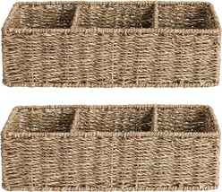 Hand-Woven Seagrass Storage Baskets, 3-Section, 2-Pack, Storageworks. - £31.95 GBP
