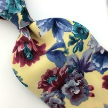 Pierre Cardin USA Tie Flower Brocade Yellow Green Pink Short Silk Necktie I18-97 - £12.62 GBP