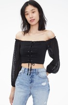 Aeropostale Black Lace Up Off The Shoulder Crop Top Textured  S - £7.41 GBP