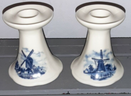 Ter Steege BV Delft Blauw Hand Painted Blue Windmill Candlesticks - £28.77 GBP