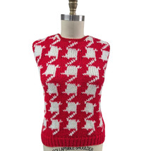 Vtg 80s 90s Grant Park Hand Knitted Sweater Vest Giant Houndstooth Red/W... - $801.04 MXN