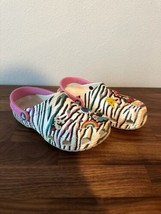 Crocs Kids Classic Animal Clog Rainbow Zebra Print Size J3 With 9 Jibbit... - $16.99