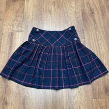 Jacadi Girls Tartan Pleated Skirt Navy Red Pink Plaid Buttons Size 12A/152CM - $31.68