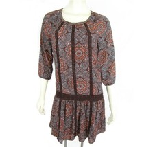 NWT Boho Pheasant Paisley Drop Waist Chiffon Dress XS Brown Crochet Dani... - $19.75