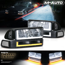 [Led Running Light BAR]4PC L+R Black Headlight+Bumper For 1998-2004 Chevy Blazer - £169.90 GBP