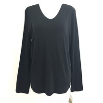 Liz Claiborne Women&#39;s size Medium Long Sleeve V Neck Knit Top Black NEW - $22.49
