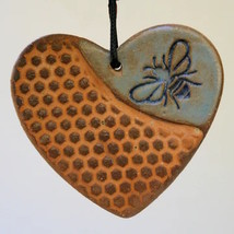 Bee Heart Shaped Ornament Pottery Hand Made - $19.95