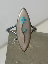 Flower ring size 6.25 long MOP turquoise southwest pinky Navajo sterling silver - £51.32 GBP