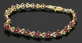 10 Ct Simulated Red Ruby Women&#39;s Stunning Gold Plated 925 Silver  Bracelets - £151.17 GBP
