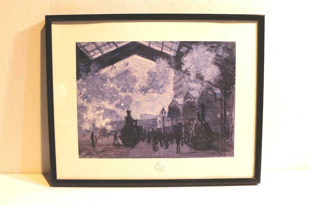 VINTAGE RAILROAD POSTERS/PRINTS - STEAM LOCOS IN STATION - FRAMED 14&quot; X 9&quot; - $13.49