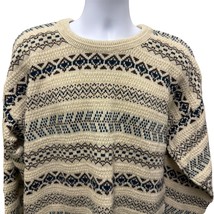 VTG Jantzen Men&#39;s Sweater Knit Large Made In USA Nordic Tan Brown Blue Geo - $37.04