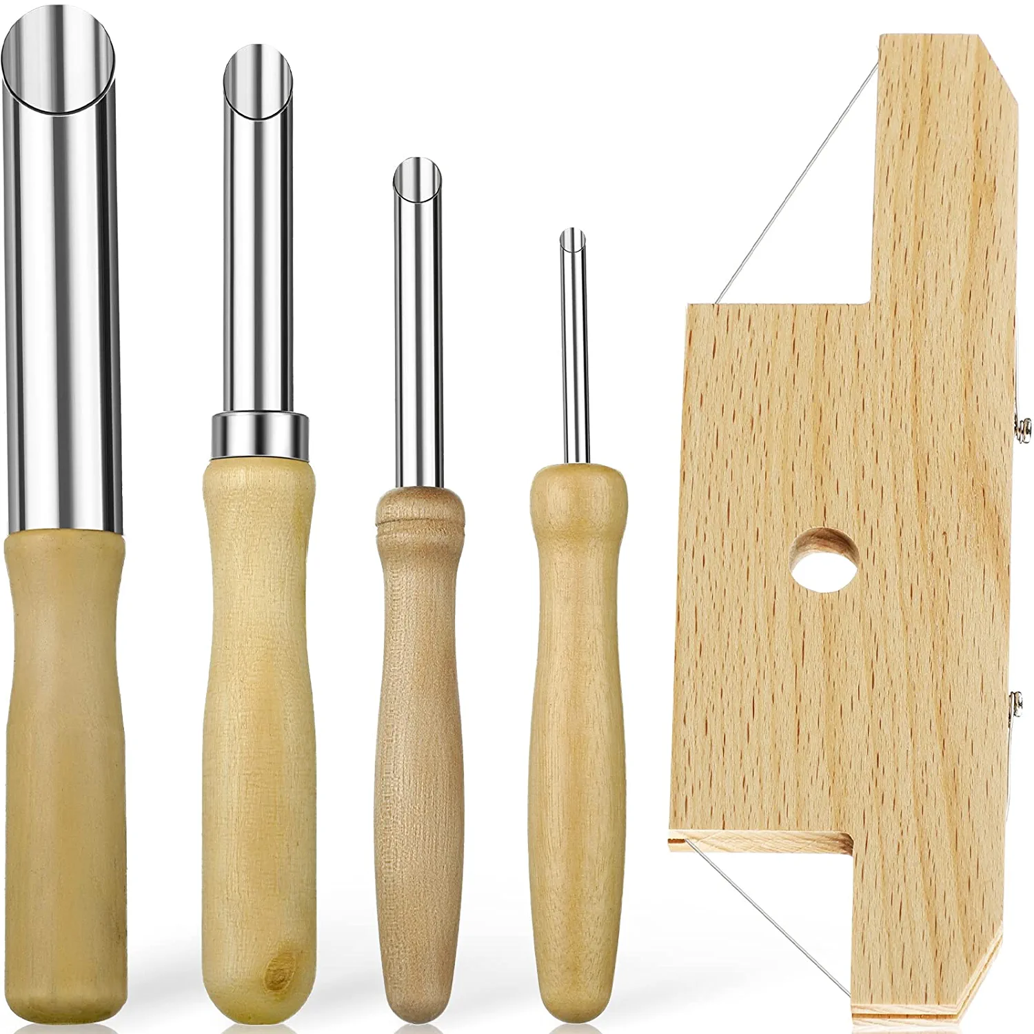 5 Pcs Pottery Clay Tools Set Includes Wood And Wire Bevel Cutter And 4 Pcs Circu - £16.01 GBP