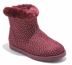 Cat &amp; Jack Girls&#39; Burgundy Red Silver Dots Darby Faux Fur Winter Boots - £7.47 GBP