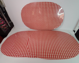 Red Gingham Placemats Oval Vinyl Wipe-Off Set of 4 Vintage 17.5 x 11.5&quot; - £15.53 GBP
