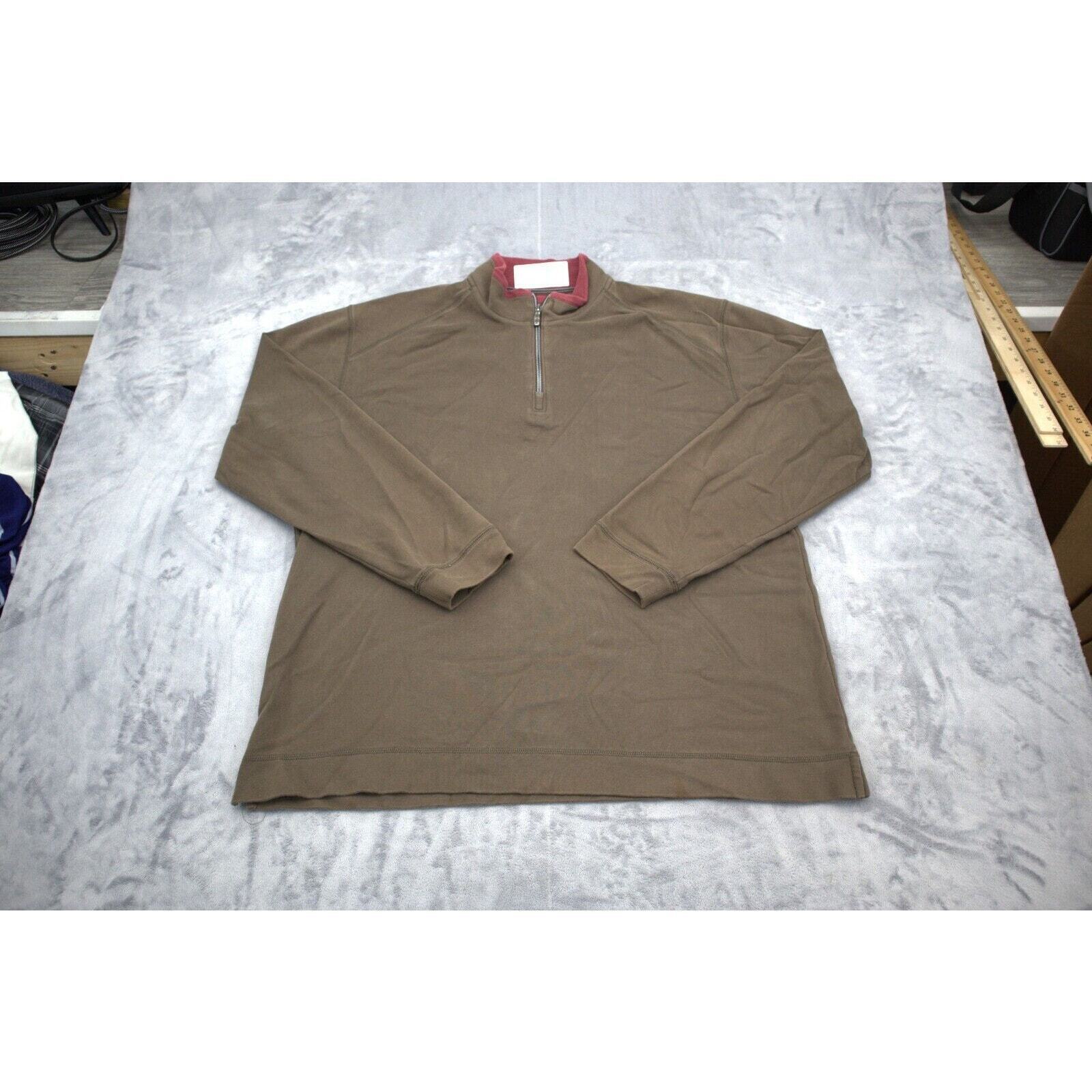 Tommy Bahama Sweater Mens L Brown Quarter Zip Stand Up Collared Pullover... - $18.69