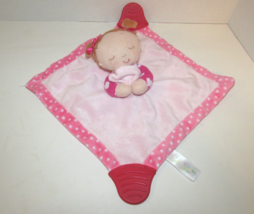 Karen Katz girl first Doll Baby Security Blanket Pink Dots hearts Teether - $9.35