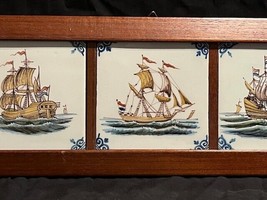 Vintage Makkum Holland Royal Tichelaar Ceramic Tiles Handpainted sailing... - £109.65 GBP
