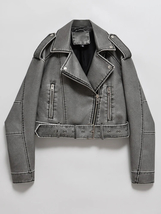 Women Vintage Loose Washed Faux Leather Short Jacket Streetwear Female Zipper Be - £132.68 GBP