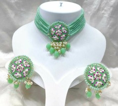 Bollywood Indian Gold Plated Jewelry Kundan Choker Green Necklace Enameled Set - £21.53 GBP