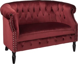 With Scrolled Arms, Garnet And Dark Brown, Melaina Tufted Chesterfield V... - $486.92