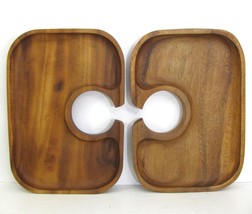 Acacia wood Bistro Butler Tray Wine glass Holder Party Serving Board Set of 2 - £10.31 GBP