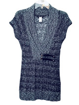 Wet Seal Womens L Black White Belted Shawl Collar Cap Sleeve Y2K Tunic Sweater - £15.68 GBP