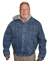 Vintage Lee Dungaree Denim Jean Jacket Sherpa Lined XL Hooded Trucker Coat - $59.99