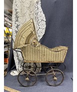 Antique Victorian Baby Doll Carriage Sides &amp; Hood Wicker Rest Metal Need... - £47.82 GBP
