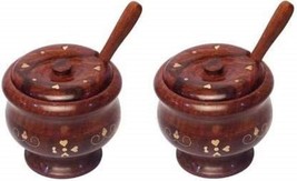 2 cuencos de madera de palisandro con 2 cucharas de madera con tapa deco... - $19.49